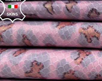 PINK LEOPARD & SNAKE Print On Italian Goatskin Goat Leather pack 2 hides skins total 10sqf 0.7mm #C6465