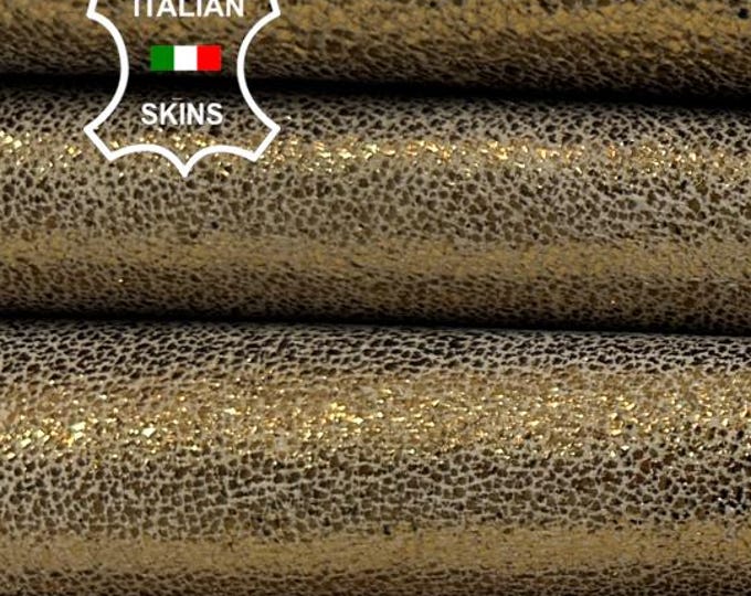 METALLIC OLD GOLD Cracked Soft talian Lambskin Sheep Lamb leather pack 2 hides skins total 12sqf 0.9mm #C5582