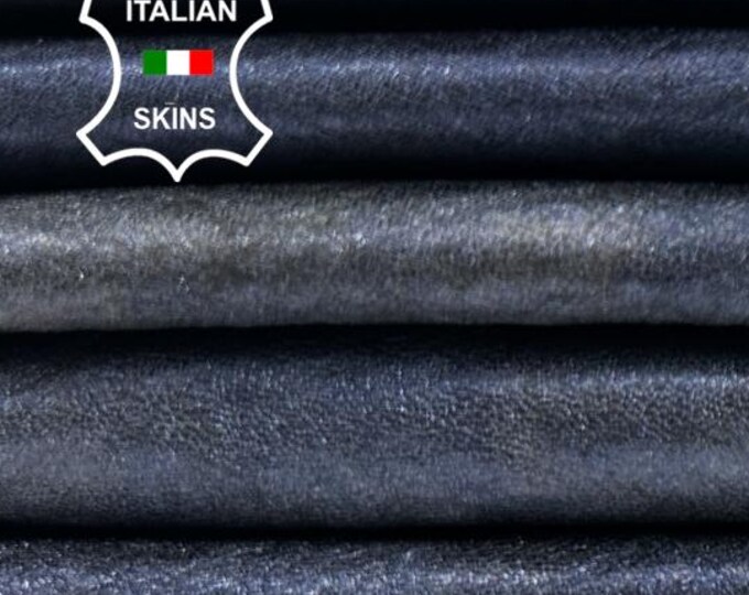 METALLIC DARK BLUE Distressed Antiqued Crinkled Soft Italian Lambskin Sheep Lamb Leather pack 2 hides skins total 12+sqf 0.7mm #C5472