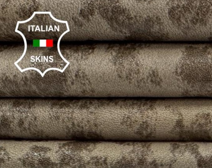 Free FedEx & Duties - KHAKI PRINTED TEXTURED Vintage Look Soft Italian  Lamb leather skin 5sqf 0.7mm #Z606