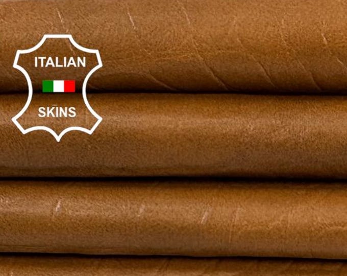 Delivered Duty paid - TAN DISTRESSED CROCODILE Embossed On Thin Soft Italian lamb leather 6sqf 0.5mm #Z515