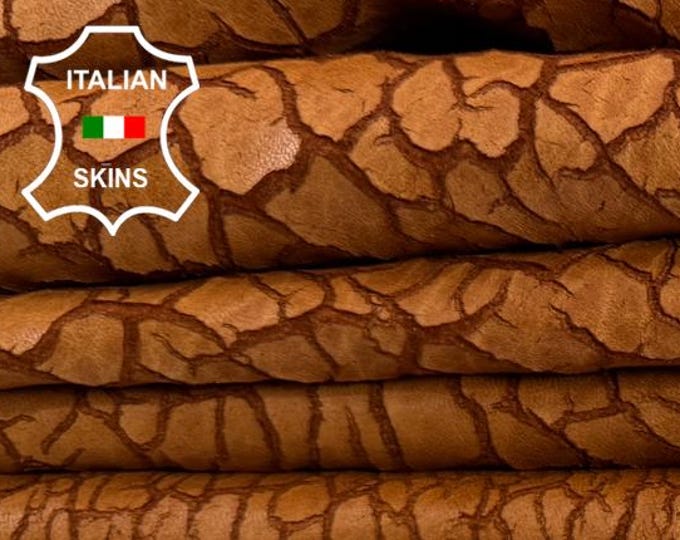 Delivered Duty paid - TAN BROWN DRY Mud Naturally Cracked Vegetable Tan Italian Lamb leather pack 2 skins total 12sqf 1.0mm #C7912