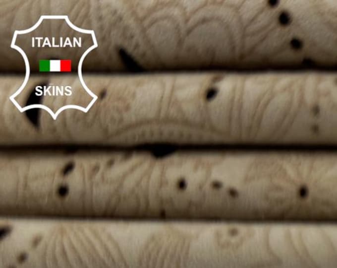 BEIGE SUEDE FLOWERS Laser Engraved Thin Soft Italian Lambskin Sheep Lamb leather hide hides skin skins 3+sqf 0.6mm #C5035