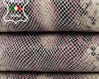 Delivered Duty paid - PURPLE & BEIGE SNAKE Print On Vegetable Tan Italian Calfskin Cow leather skin 7+sqf 0.8mm #C6723