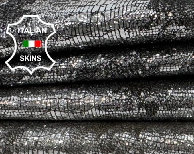 Delivered Duty paid - METALLIC SILVER SHIMMER Cracked Tejus & Camo Print Thick Italian Goat leather pack 2 skins total 10sqf 1.2mm #Z395