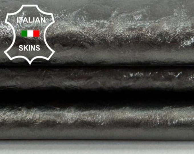 Delivered Duty paid - METALLIC PEWTER PRINT Thin Strong Italian Goat leather skin 3+sqf 0.6mm #Z323