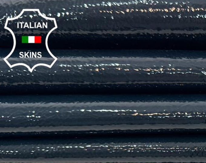 Delivered Duty paid - PATENT DARK OCEAN Blue Crinkled Italian Calf leather pack 4 skins total 12+sqf 1.0mm #Z496
