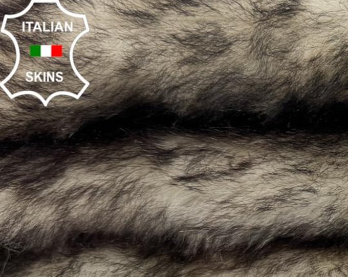 Delivered Duty paid - BEIGE DISTRESSED BROWN Soft Hair On sheepskin Lamb shearling fur hairy sheep Italian leather 3sqf 13"x24" #C7696