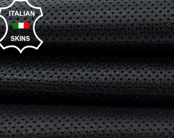 Delivered Duty paid - BLACK PINHOLES PERFORATED Soft Italian Lamb leather skin 3+sqf 0.7mm #Z15