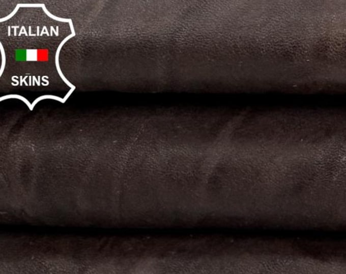 WASHED DARK BROWN Rustic Wrinkled Vegetable Tan Thick Italian Goat leather skin 7sqf 1.4mm #C7480