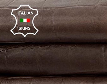 NATURAL BROWN ANTIQUED Crocodile Embossed On Vegetable Tan Italian Goat leather skin 9sqf 0.8mm #Z447