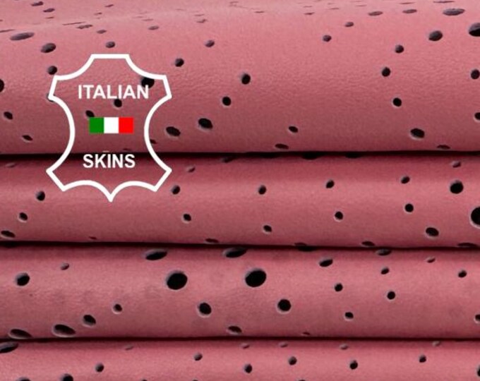 Delivered Duty paid -  PINK HOLES PERFORATED Print Soft Italian Lamb leather skin 5+sqf 0.7mm #Z526