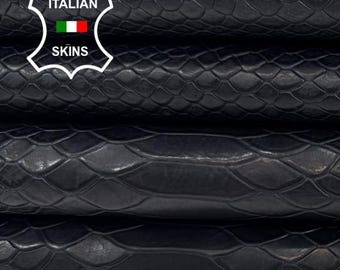 Free FedEx & Duties - BLACK SNAKE Print On Soft Italian Calf leather pack 2 skins total 14sqf 0.9mm #C6789
