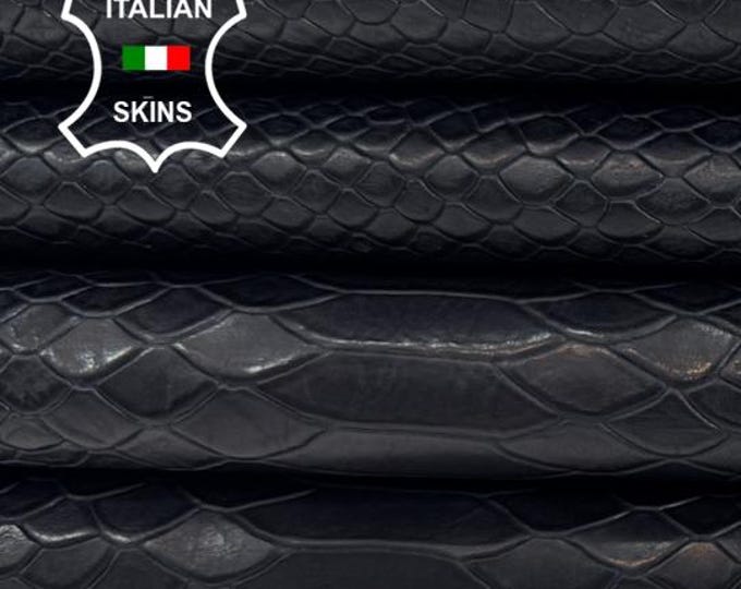 Delivered Duty Paid-BLACK SNAKE Print On Soft Italian Calf leather pack 2 skins total 14sqf 0.9mm #C6789
