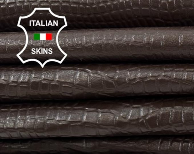 Delivered Duty paid -CHOCOLATE BROWN REPTILE Embossed on Thin Soft Italian Lamb leather pack 2 skins total 14sqf 0.5mm #Z253