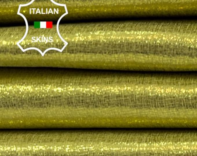 METALLIC LEMON YELLOW Shimmer Lame Print Italian Goatskin Goat leather pack 2 hides skins total 6sqf 0.7mm #C5737