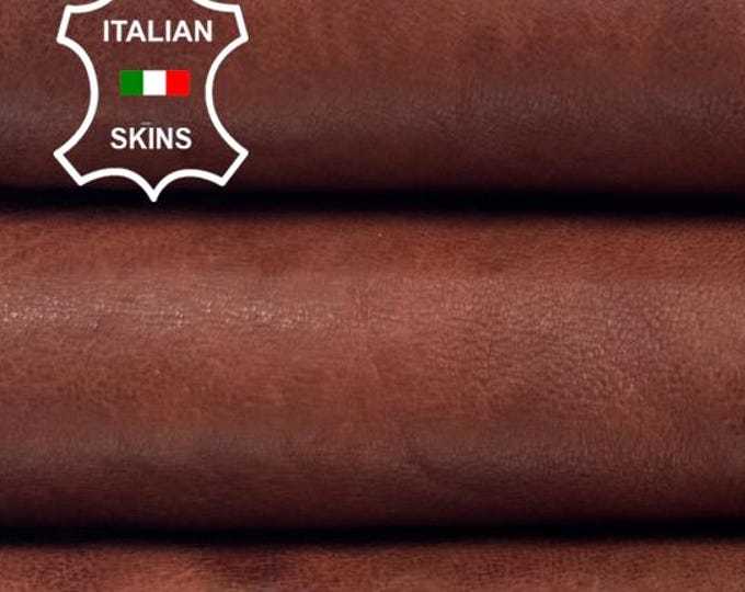 COGNAC BROWN WASHED Rustic Antiqued Vegetable Tan Thick Italian Lambskin Sheep Lamb leather hide hides skin skins 5sqf 1.5mm #C6233