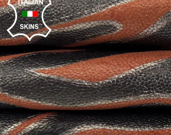 Delivered Duty Paid-BRIC SHIMMER  ZEBRA Print On Thin Italian Calf leather skin 8sqf 0.6mm #C6892