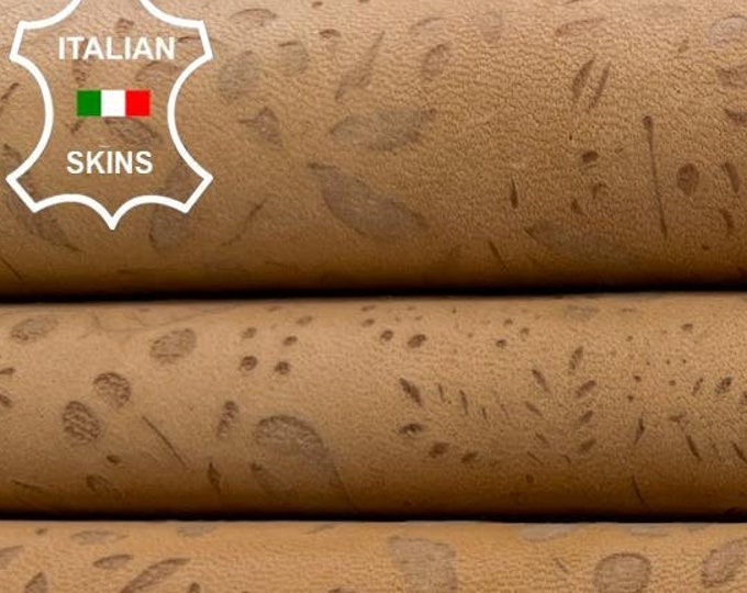 NATURAL SANDY TAN Flowers Petals Laser Engraved Vegetable Tan Soft Italian Lambskin Lamb Sheep Leather hide hides skins 5sqf 0.9mm #C1849