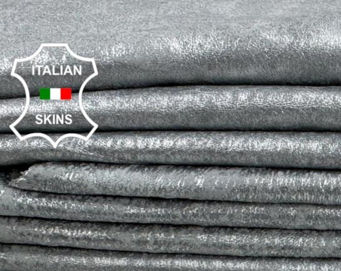 Delivered Duty paid - METALLIC SILVER VINTAGE Look Thin Soft Lamb leather pack 3 skins total 15sqf 0.6mm #Z374