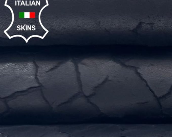 BLACK DRY MUD Cracked Vegetable Tan Soft Italian Lambskin Sheep Lamb leather hide hides skin skins 7sqf 1.0mm #C6104