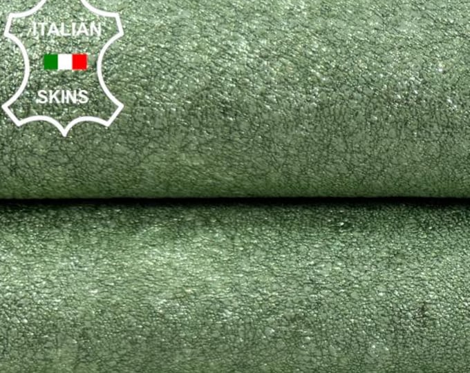Delivered Duty paid - METALLIC WASHED GREEN Rough Thick Italian Goat leather skin 6+sqf 1.3mm #C7621