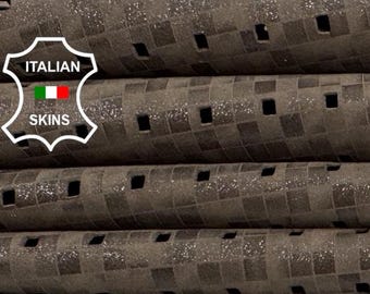 BROWN PERFORATED PRINTED Thin Soft Italian Lamb leather skin 5sqf 0.6mm #Z445
