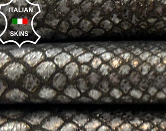 METALLIC SILVER ANTIQUED Vintage Used Look Snake Print On Thick Italian Goatskin Goat leather hide hides skin skins 3+sqf 1.2mm #C5696