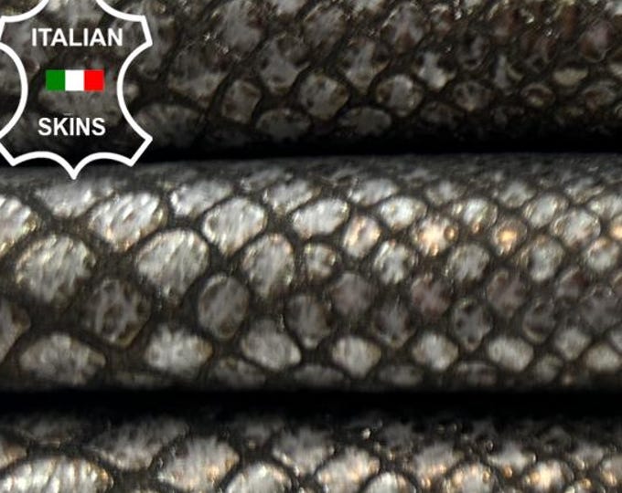 METALLIC SILVER ANTIQUED Vintage Used Look Snake Print On Thick Italian Goatskin Goat leather hide hides skin skins 3+sqf 1.2mm #C5696