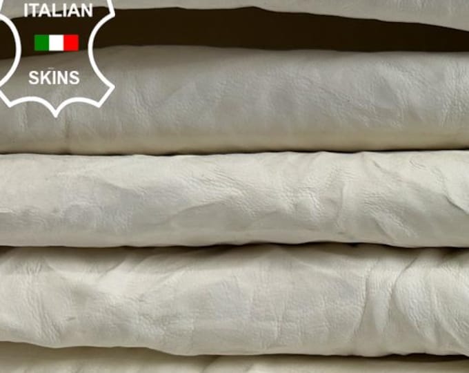 WHITE WRINKLED Vintage Look Soft Italian Lambskin Sheep Lamb leather pack 2 hides skins total 11sqf 1.0mm #C4391