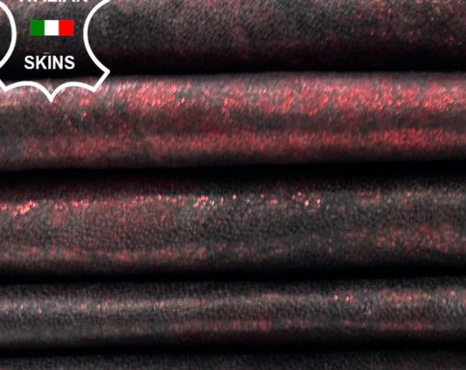 METALLIC RED ANTIQUED Distressed Vintage Look Thin Soft Italian Lambskin Sheep Lamb Leather pack 3 hides skins total 20sqf 0.6mm #C5474