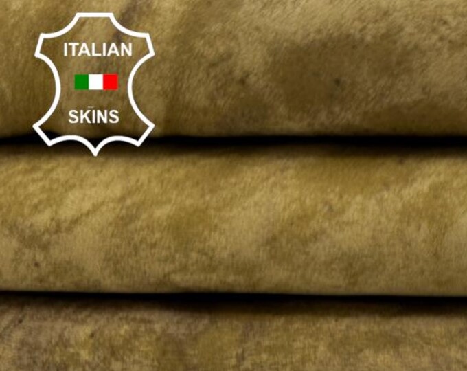 MUSTARD NUBUCK DISTRESSED Vintage Look Vegetable Tan Soft Italian Goatskin Goat leather hide hides skin skins 4sqf 0.9mm #C5052
