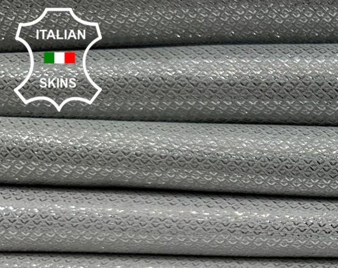 METALLIC SILVER Print On GREY & White Soft Italian Goatskin Goat leather pack 2 hides skins total 10sqf 0.9mm #C5534