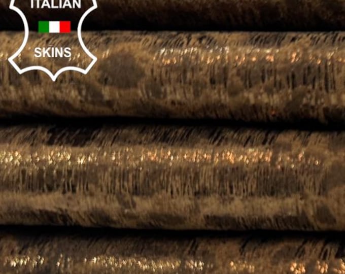 METALLIC BRONZE LEOPARD Print Shimmer On Brown Thin Soft Italian Goatskin Goat leather pack 2 hides skins total 9sqf 0.6mm #C5930
