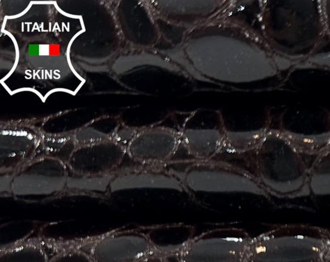 MAHOGANY BROWN PATENT Shiny Reptile Print On Thick Soft Italian Goatskin Goat leather hide hides skin skins 5sqf 1.1mm #C5124