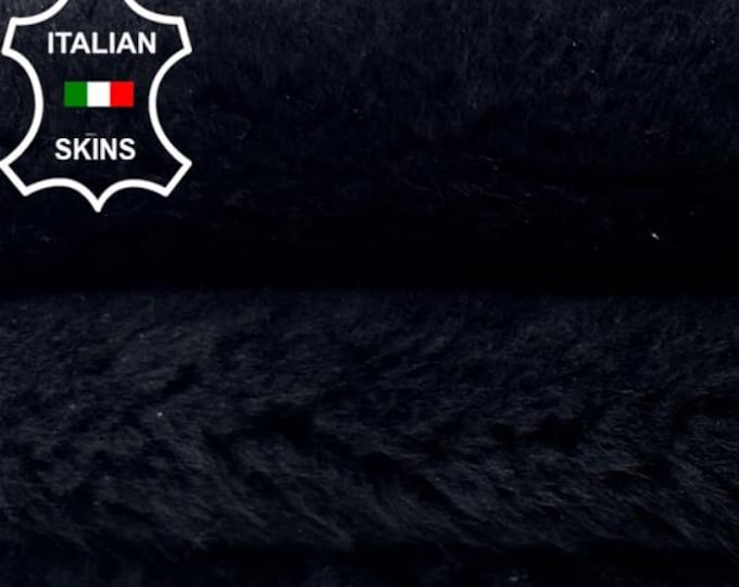 Delivered Duty paid - BLACK Soft Hair On sheepskin Lamb shearling fur hairy sheep Italian leather 26"x33" #C7573