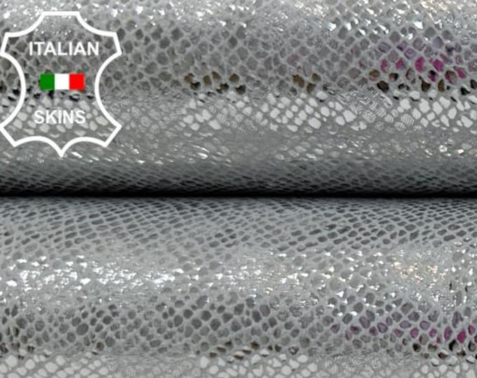 METALLIC SILVER PRINT Thin Strong Italian Goatskin Goat leather hide hides skin skins 3+sqf 0.6mm #C4195