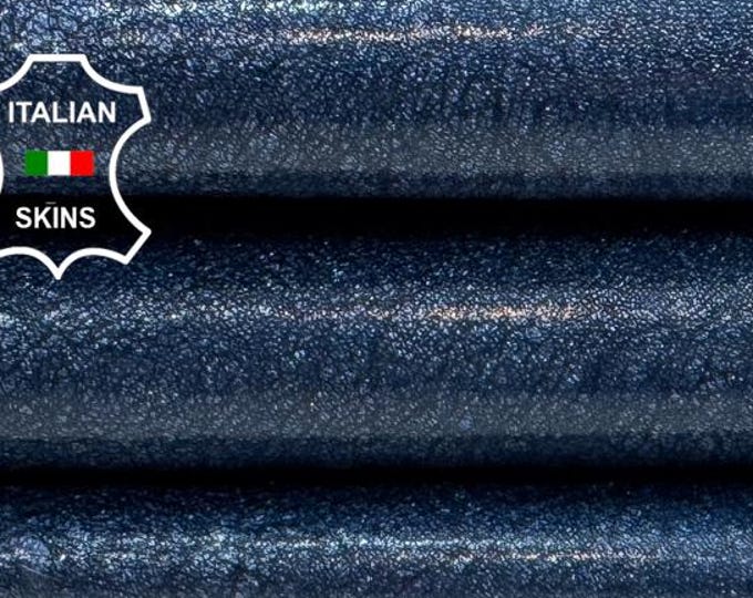 Delivered Duty paid - PATENT WASHED BLUE Pearlised shiny Thick Italian Goat leather skin 5sqf 1.3mm #C7662