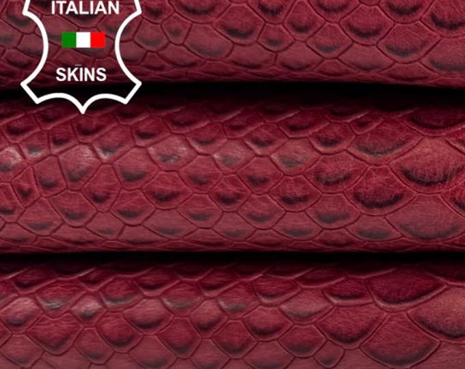 Delivered Duty Paid-WINE SNAKE PRINT On Italian Calf leather skin 8sqf 0.8mm #C6750