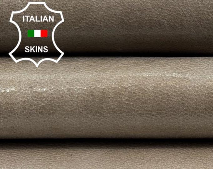 KHAKI GREY CRINKLED Shiny Vintage Look Thick Italian Lambskin Sheep Lamb leather hide hides skin skins 8+sqf 1.1mm #C5815