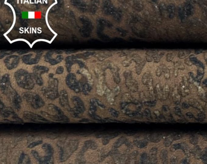 LEOPARD PRINT BROWN Very Used Vintage Look On Thick Soft Italian Lambskin Sheep Lamb leather hide hides skin skins 4+sqf 1.1mm #C5408