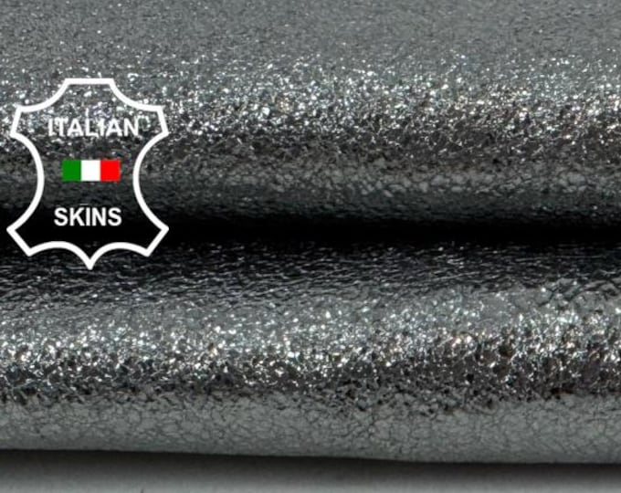 Delivered Duty paid - METALLIC CHROME ROUGH Italian Goat leather skin 2+sqf 0.9mm #Z309