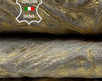 METALLIC GOLD WRINKLED Vintage Look Thick Italian Goatskin Goat leather hide hides skin skins 8sqf 1.6mm #C6217
