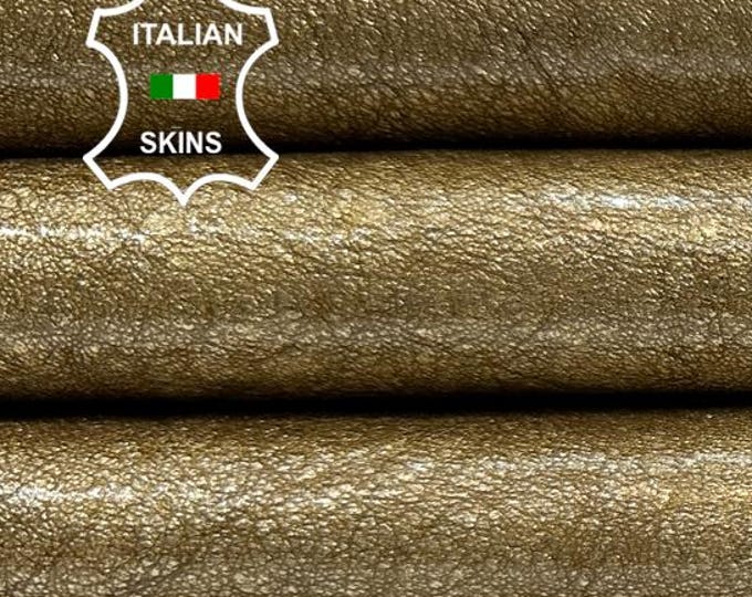 METALLIC OLD GOLD Washed Crinkled Patent Coated Thick Italian Goatskin Goat leather pack 2 hides skins total 9sqf 1.1mm #C5937