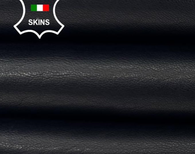 JET BLACK NATURAL Grainy Thick Soft Italian Lamb leather skin 6+sqf 1.2mm #C7089
