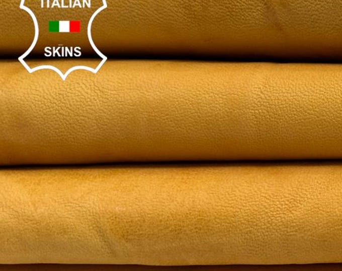 YELLOW WASHED RUSTIC Antiqued Vegetable Tan Thick Soft Italian Lambskin Sheep Lamb leather hide hides skin skins 7sqf 1.1mm #C5590