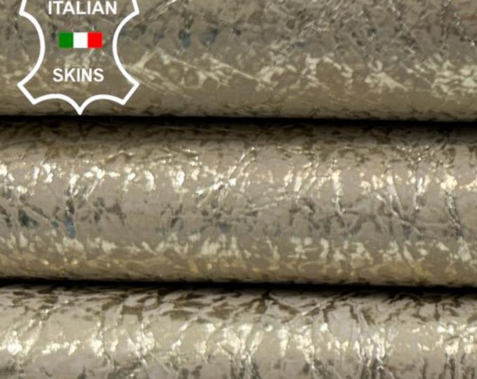 METALLIC PLATINUM Vintage Look Crinkled Italian Goatskin Goat Leather hide hides skin skins 4+sqf 0.8mm #C5823