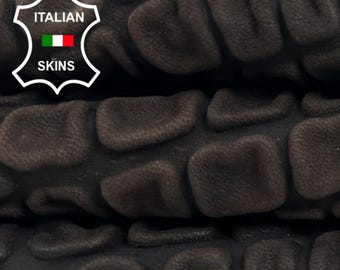 WASHED BROWN 3D CROCODILE Textured Embossed On Vegetable Tan Vintage Look Soft Italian Lambskin Sheep leather hides skins 3sqf 1.0mm #C5285