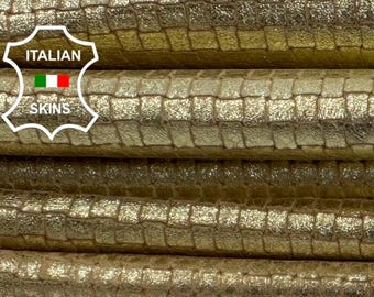 METALLIC GOLD DISTRESSED Printed Textured Vintage Look Italian Lamb leather pack 2 skins total 18sqf 1.1mm #Z449
