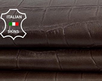 NATURAL BROWN CROCODILE Embossed OnVegetable Tan Thin Soft Italian Lamb leather skin 5+sqf 0.5mm #Z448